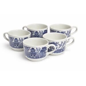 Churchill England Vintage Blue Willow Cups Set Of 5 Tea Coffee Mug 1960s